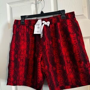 Fashion Nova NWT Red and Black Snake Print Men's Swim Trunk XL